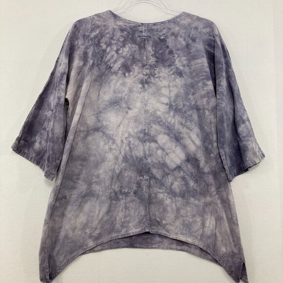 Cottonseed Casual Medium Gray Purple Tie Dye Fish Boho Gauzy Cotton Blouse - Picture 8 of 10